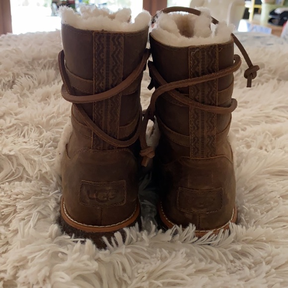 Ugg Luisa Brown Leather Winter Boot Sz 7 - 3463 - Picture 6 of 12